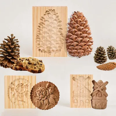 Wooden Gingerbread Cookie Mold Pine Nuts Rose Flower Cookie Mold Wooden Rose Flower Christmas Kitchen Tools