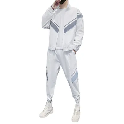 Casual Reflective Jacket Trousers Sports Men's Two Piece Set