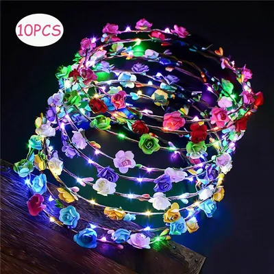 10-20 طوق شعر مزين بأزهار مضيئة بتقنية LED، تاج، إكليل، مناسب لحفلات الزفاف وأعياد الميلاد