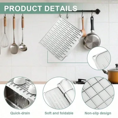 Non Slip Large Silicone Dish Draining Mat, Heat Resistant Sink Liner Countertop Trivet For Kitchen Dishes, Cookware Utensils.