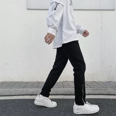 Black Stretch With Zipper And Personality All-match Trousers