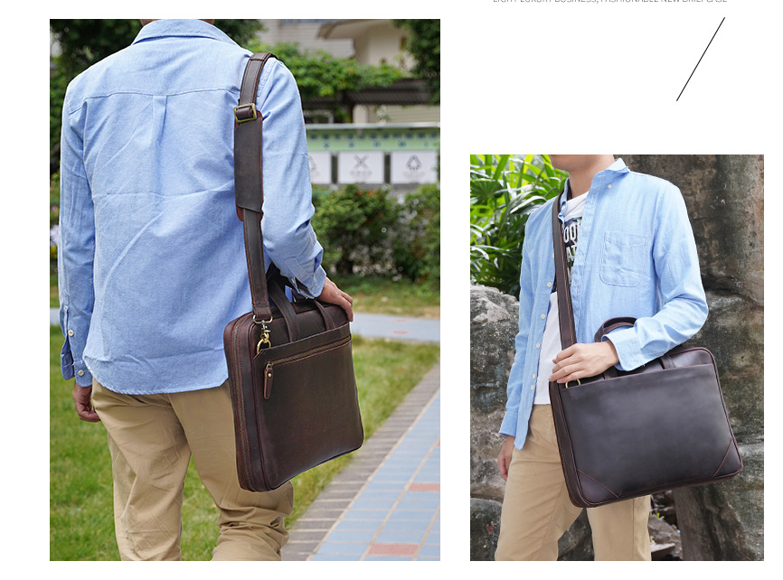 Handbag Inch Laptop Bag Retro Crazy Horse Leather Briefcase