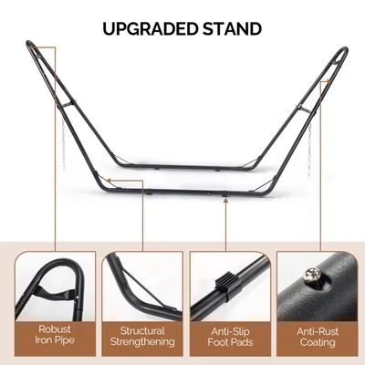 Hammock With Stand, Double-Barrel Hammock With Hammock Bed, Heavy Duty Adjustable Hammock Set For Outdoors, Patio, Yard, Garden, Gray
