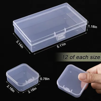 24 Pcs Mixed Sizes Clear Plastic Storage Containers, Small Rectangular Storage Organizer With Lid,Beads Storage Box For Storage Beads, Crafts, Jewelry, Clay, Crayons, Pins,Sewing, Cards