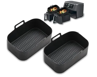 2x Air Fryer Silicone Pot Rectangle Baking Tray Basket Liners Insert Dish