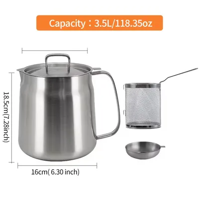 Thickened 304 Stainless Steel Food-grade Oil Dispenser, 3.5-liter Large Capacity, With Filter And Frying Basket