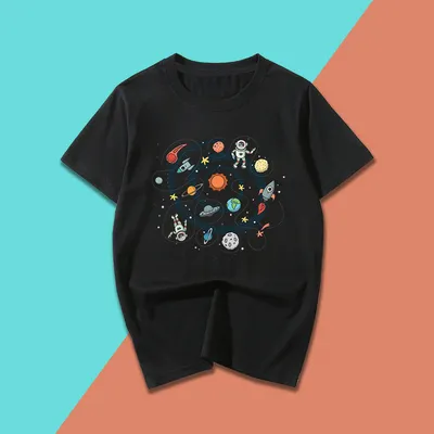 Fashion Solar System Cartoon Print Short Sleeve