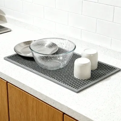 Set Of 2 18x12 Inch Heat Resistant Rubber Drying Mats, Multi Purpose Dish Draining Pads For Kitchen Countertops.