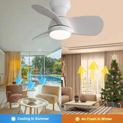 23 Inch Indoor Ceiling Fan With 3 Color Dimmable 3 ABS Blades Remote Control Reversible DC Motor White With 18W Led Light