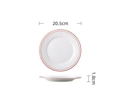 Ceramic Disc Red And Green Line Flat Fried Rice Fried Noodles Dish Head Rice Dish