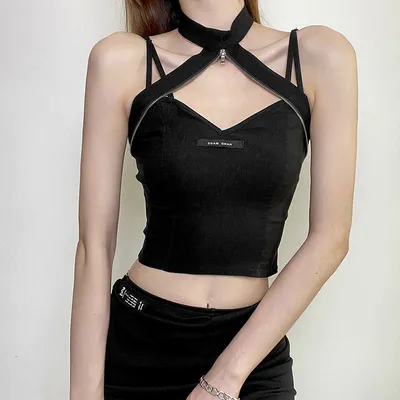 European And American Women's Pure Color Stitching Hollow Hanging Neck