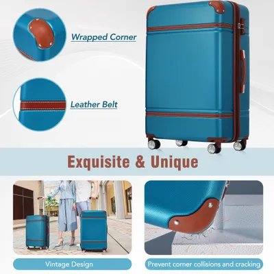 طقم حقائب سفر صلبة مكون من 4 قطع، مقاس 20×24×28 بوصة، يشمل حقائب سفر وحقيبة مستحضرات تجميل، حقيبة سفر دوارة مزودة بقفل TSA، خفيفة الوزن