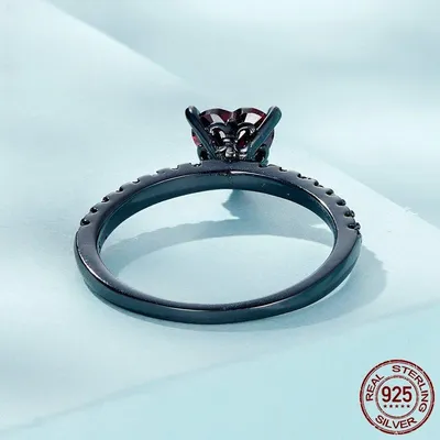 Sterling Silver S925 Dark Night Love Heart-shaped Ring