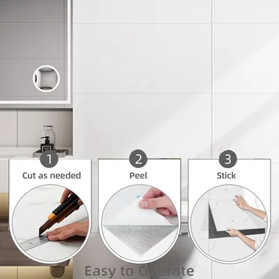 12PCS PVC Marble Tiles Wall Sticker Self-Adhesive Stick Kitchen Bathroom Decor