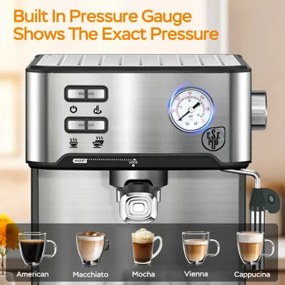 20 Bar Professional Espresso Machine With Milk Frother, Single & Double Shot, ESE Pod Compatible, Pressure Display, Removable Water Tank For Cappuccino, Latte, & Macchiato  Home Barista Edition