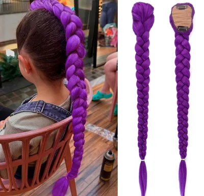 Clip-in Chunky Braided Ponytail Hair Extension, Colorful Synthetic Pre-braided Braid Hairpiece For Women