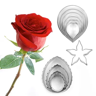 6-Piece Fondant Cake Rose Petal Cookie Stainless Steel Mold