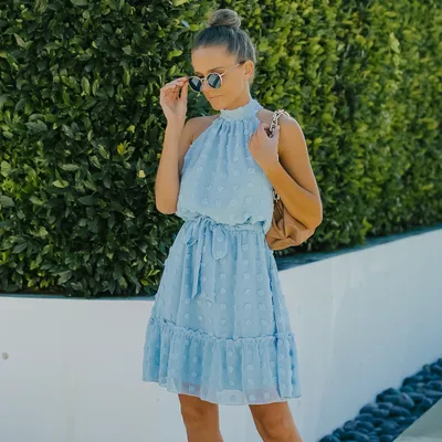 Jacquard Cutout Skirt Halterneck Chiffon Dress