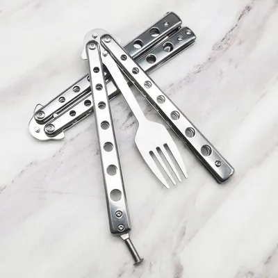 Stainless Steel Practice Butterfly Knife Folding End Blade