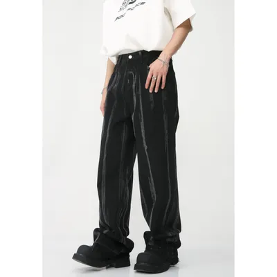 New Personalized Minority Tie-dyed Striped Loose Straight Jeans