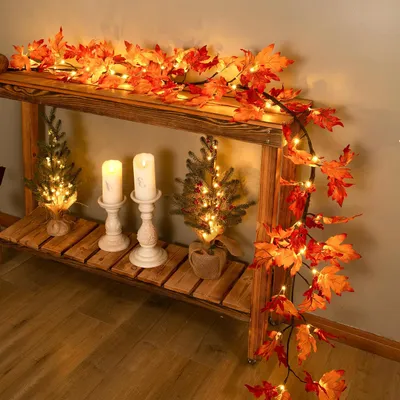 9.52FT  144 LED Autumn Decorative Lights, Home USB-powered Waterproof Autumn Wreath, Suitable For Indoor And Outdoor Decoration During Halloween And Thanksgiving