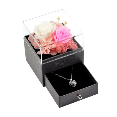 Fashion Simple Preserved Flower Acrylic Jewelry Box