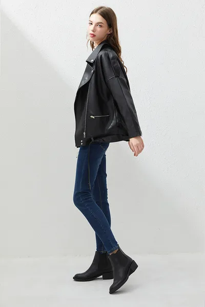 Women Loose Belt Casual Bike Jacket