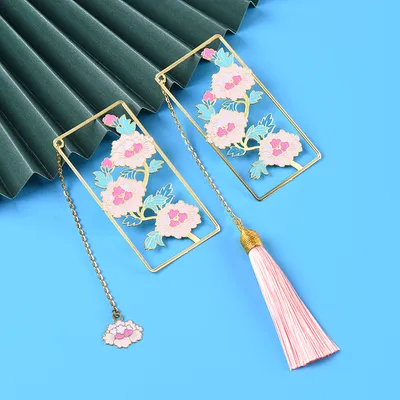Flowers Bloom Rich Enamel Craft Metal Hollow Bookmark