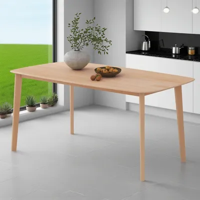 Pine Wood Dining Table For 6 Rustic Rectangular Kitchen Table Solid Wood With Large Table Top Non-slip Foot Pads For Dining Room