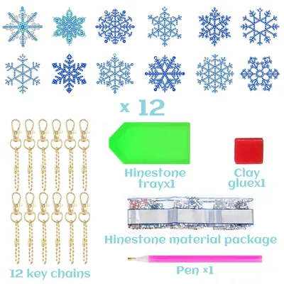 12 Packs Snowflake Rhinestones Painting Keychain Kits 12 Styles Snowflake Pendants DIY 5D Rhinestones Art Hanging Ornament For Xmas Tree Unique Double Sided Craft Party Favor Supplies