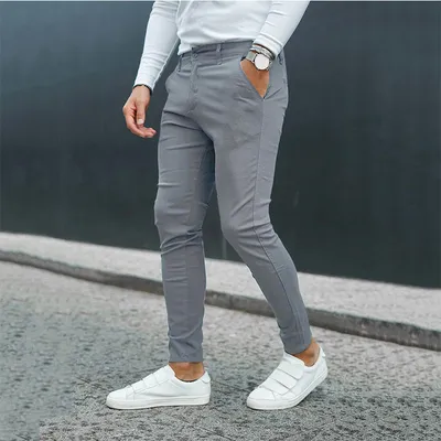 Mid-waist Gray Trousers Youth Solid Color
