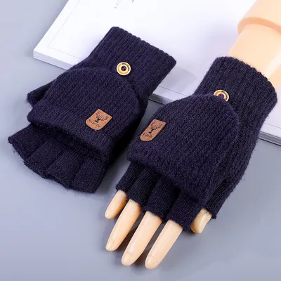 Men's Half Finger Gloves Winter Knitted Wool Fingerless