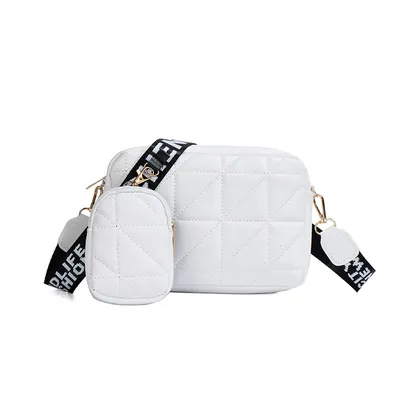 2Pcs Rhombus Shoulder Bag With Wallet Letter Print Wide Shoulder Strap