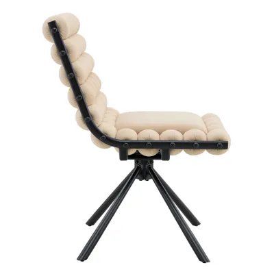 Set Of 2 Beige Puffy Bubble Chair Ball Chain Chair Velvet Dining Chairs With Black Legs, Modern Tufted Accent Chairs For Dining Room & Kitchen