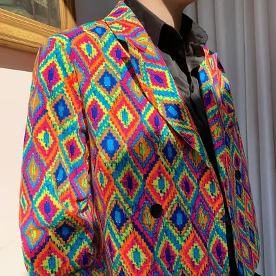 Men's And Women's Fashion Limited Retro Trend Suit Oil Painting Color Ins Coat