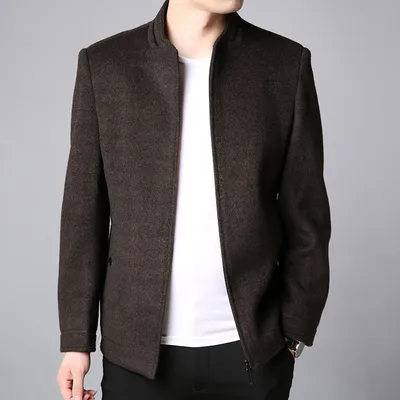 Winter new men's short woolen coat stand collar