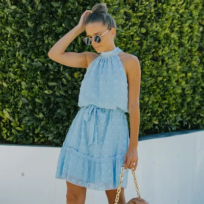 Jacquard Cutout Skirt Halterneck Chiffon Dress