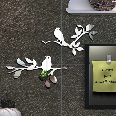 3D Mirror Bird Branch Wall Decal Room Decoration Wall Sticker