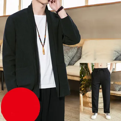 Spring Jacket Retro Cotton And Linen Cardigan Jacket Men's Plus Size Windbreaker