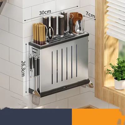 Stainless Steel Knife Rack Shelf Kitchen Wall-mounted Knife Storage Rack