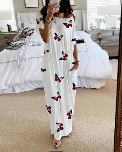 Summer Hem Slit Print Dress European And American Style