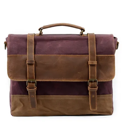 Waterproof oil wax canvas with leather briefcase
