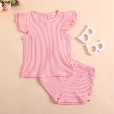 Baby Flounced Sleeve Top Shorts Two-piece Set
