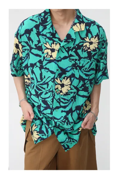 Men's Floral Tie-dye Retro Short Sleeve Shirt