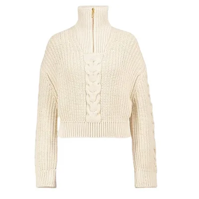 High-necked Long-sleeved Crop Top Ribbed Sweater