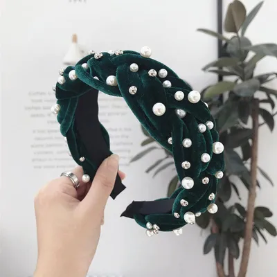 Golden velvet fabric beaded hair band