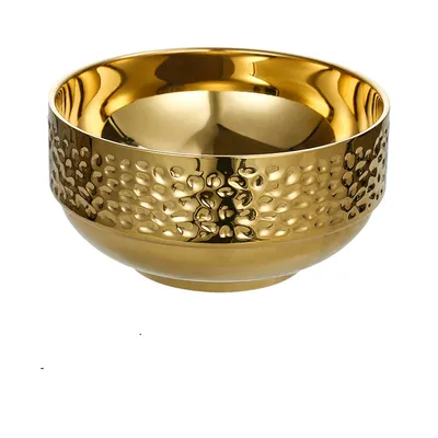 Stainless Steel Double-layer Anti-scald Household Rice Bowl Diamond Pattern