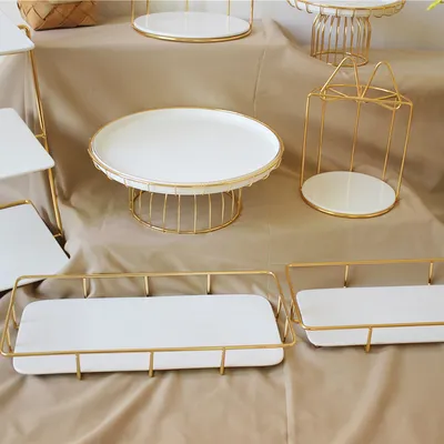 Golden Cake Stand Set, Three-layer Snack Stand, Ceramic High Plate