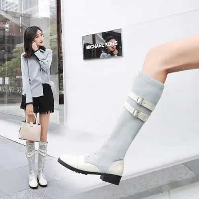 But the knee thick heel low heel denim high boots women