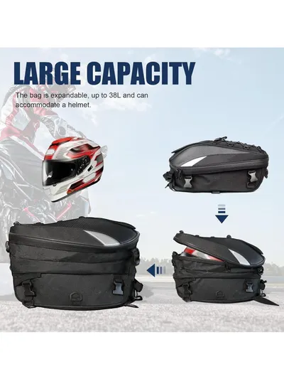Motorcycle Rear Seat Tail Bag Motorbike Luggage Helmet Storage Backpack Grey